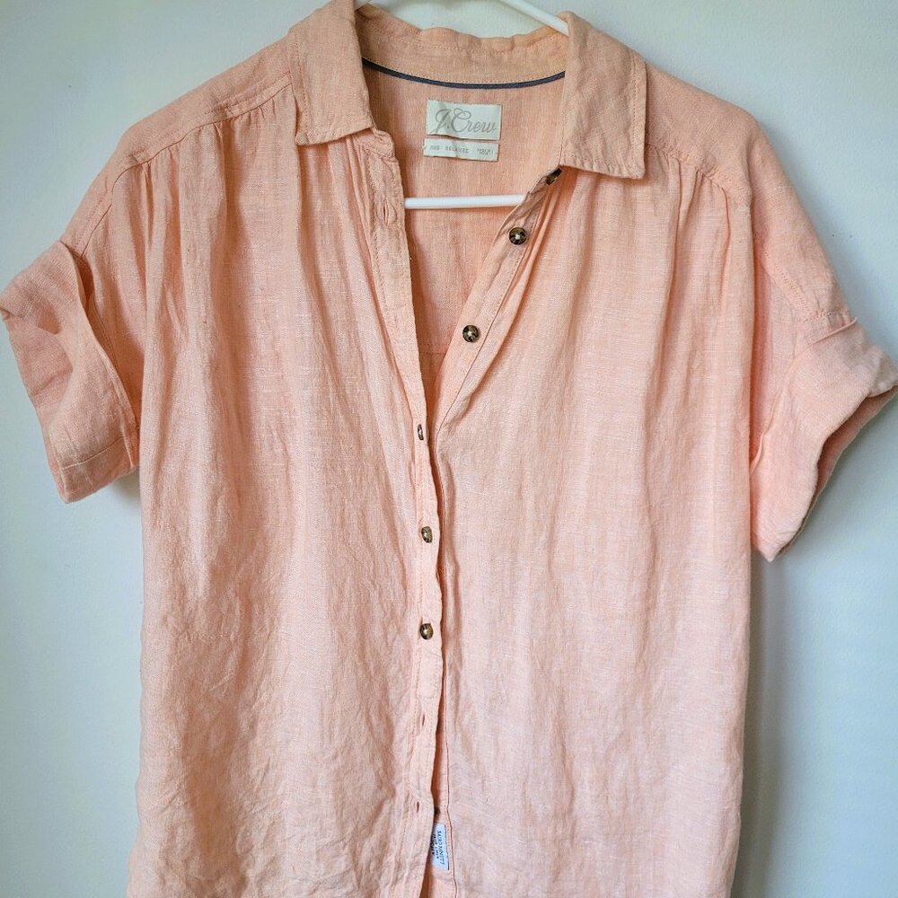 J. Crew Peach Short Sleeve Button-Down Linen Shirt